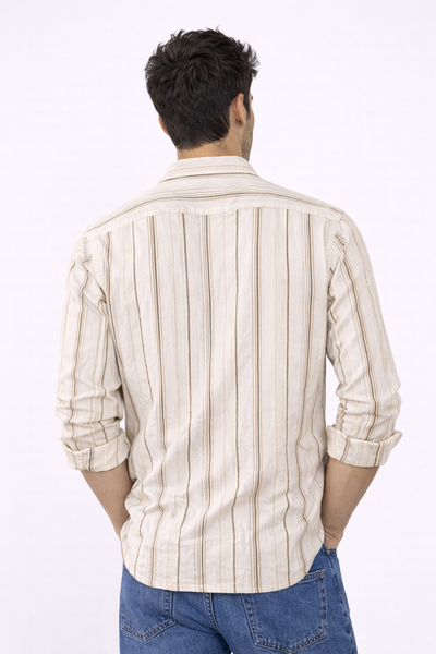 REBELAW Natural Stripe Wrinkle-Effect Cotton Blend Shirt