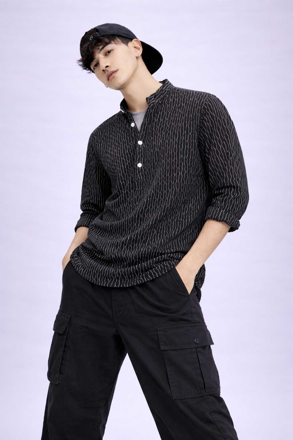 Textured Black Short Kurta