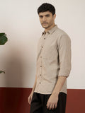 REBELAW Premium Beige Stripe Cotton Regular Fit Shirt