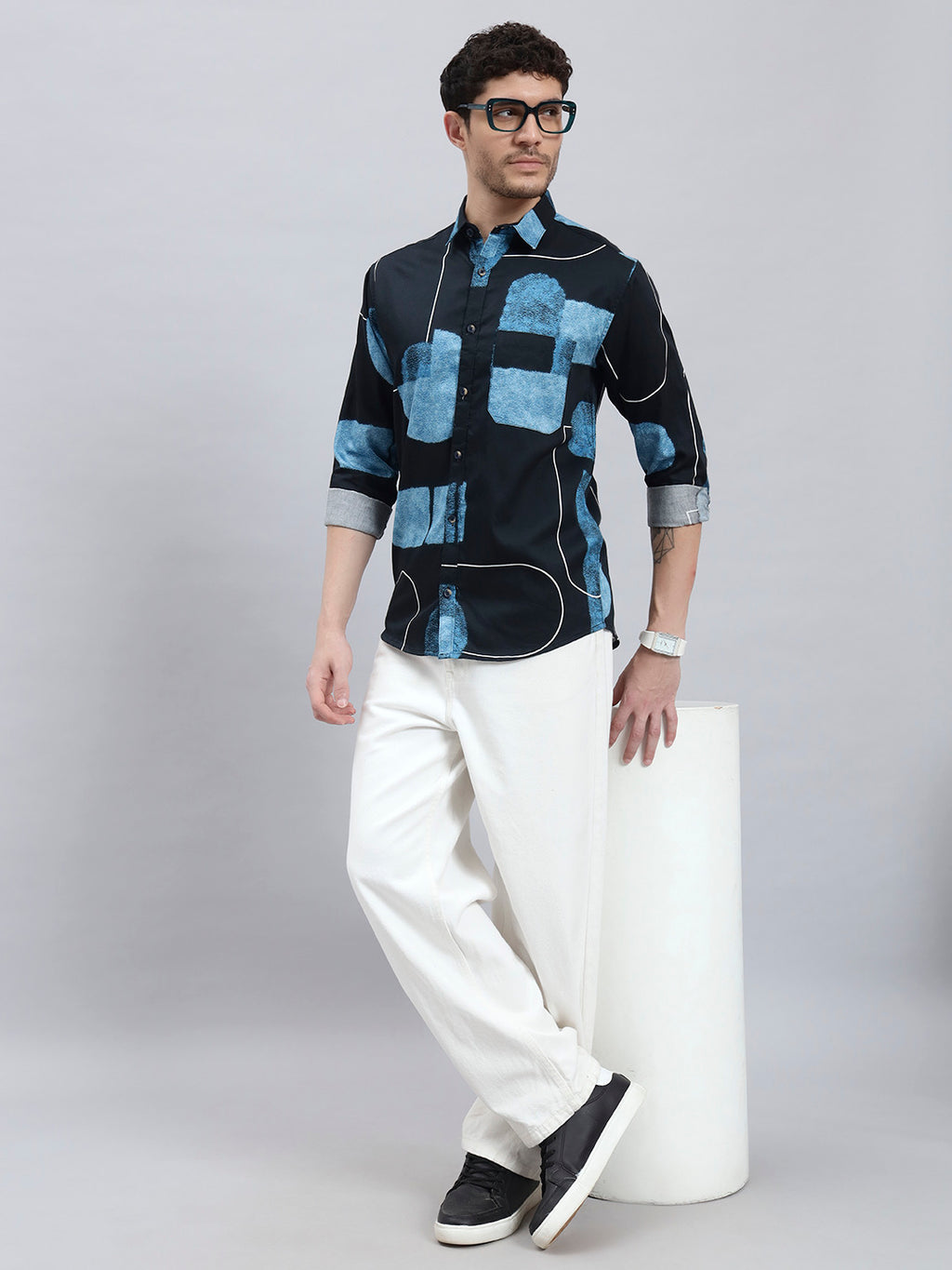 Men’s Satin Cotton Printed Full Sleeve Shirt – Regular Fit