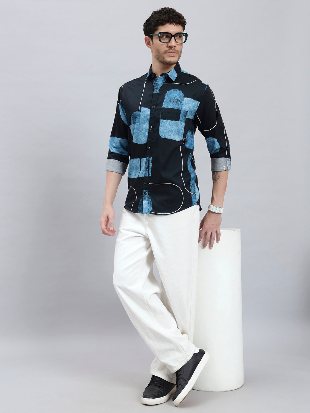 Men’s Satin Cotton Printed Full Sleeve Shirt – Regular Fit