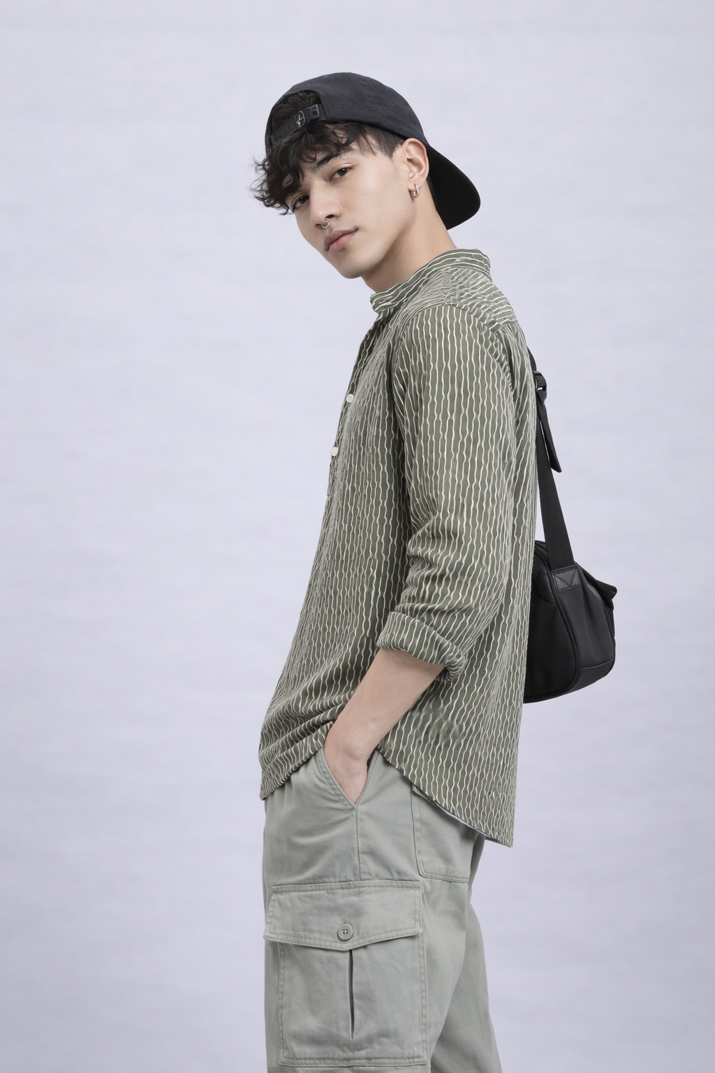 Textured Bottle Green Short Kurta