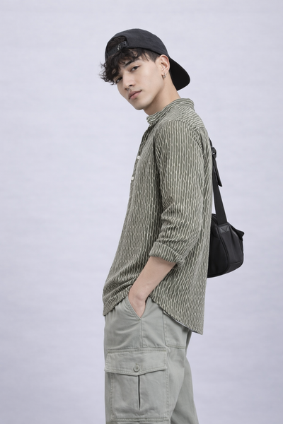 Textured Bottle Green Short Kurta