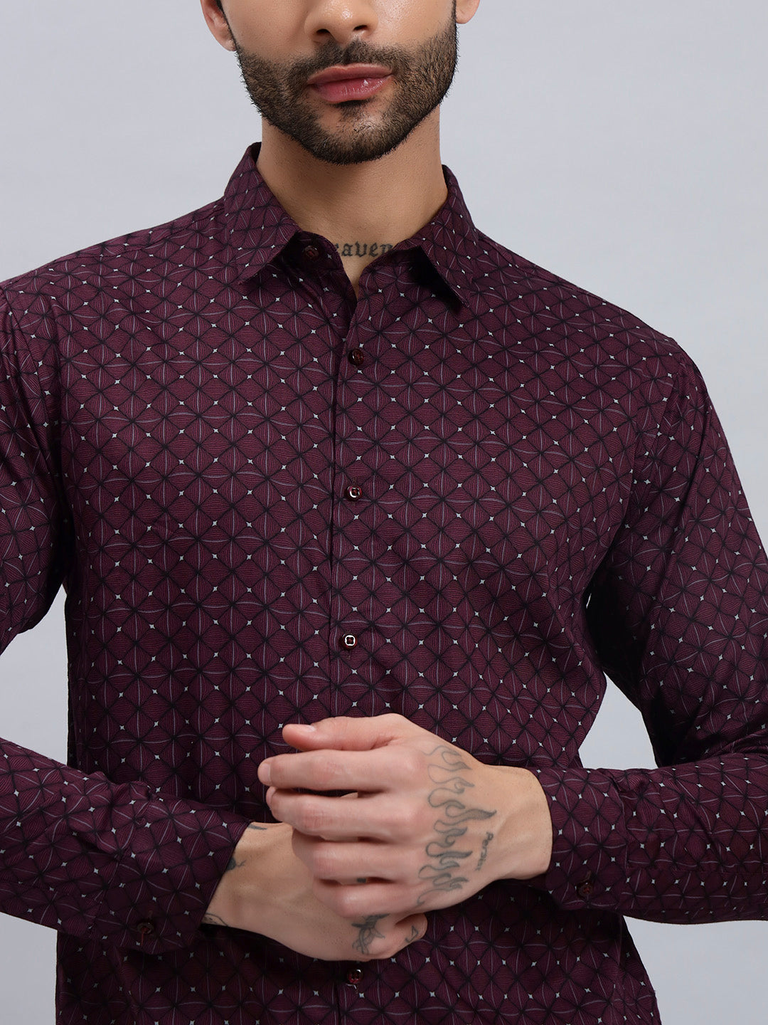 Men’s Satin Cotton Printed Shirt – Regular Fit