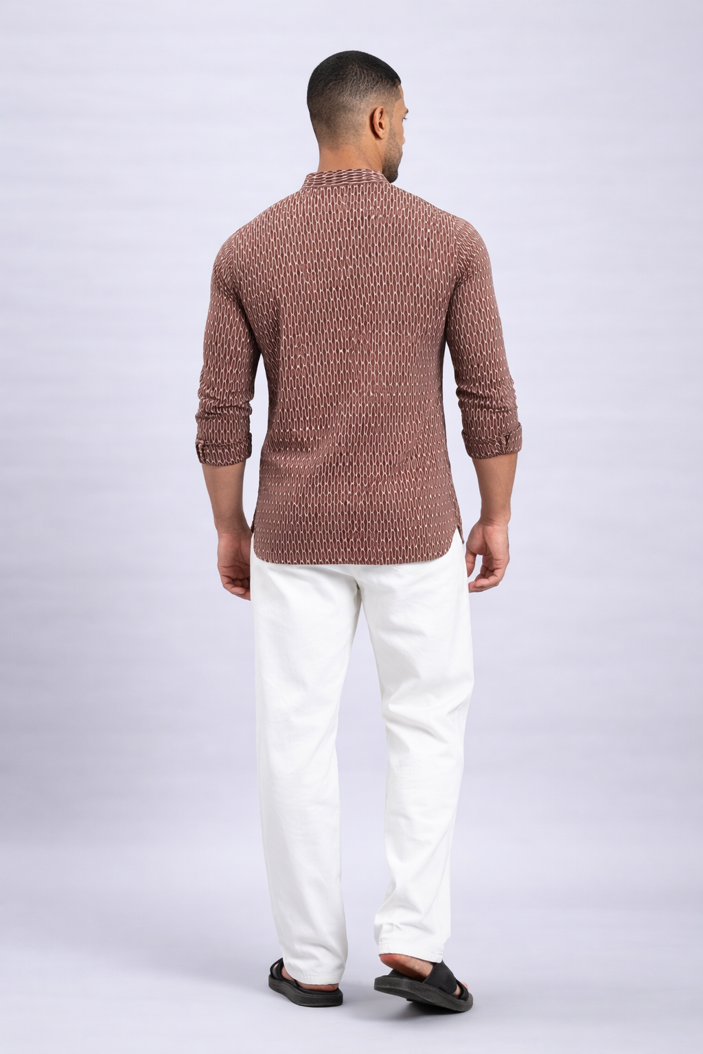 Textured Dark Brown Short Kurta