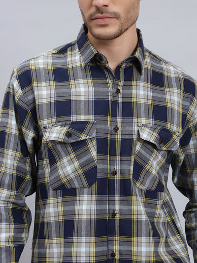 Men’s Cotton Oversized Checkered Shirt – Double Pocket