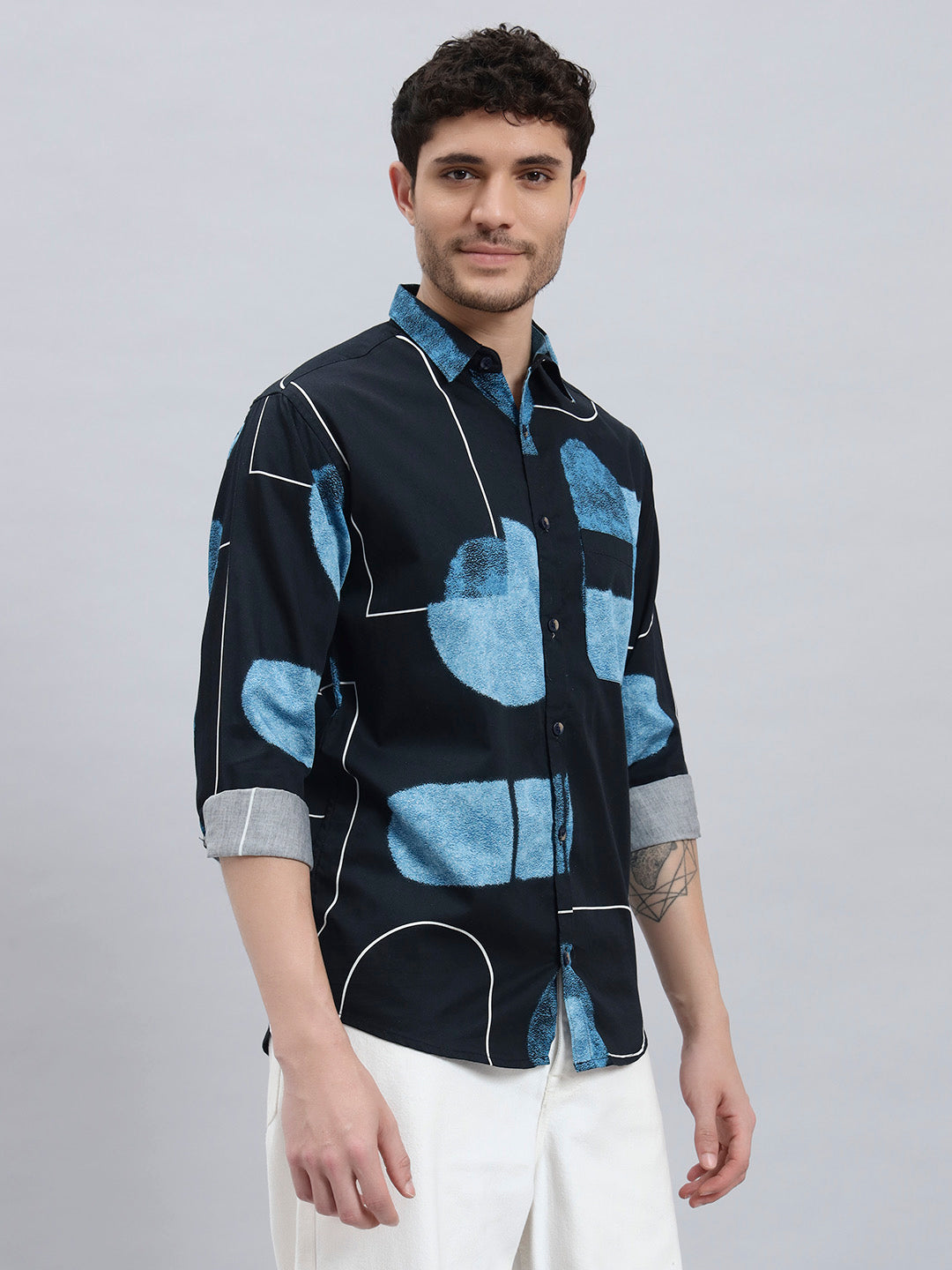 Men’s Satin Cotton Printed Full Sleeve Shirt – Regular Fit