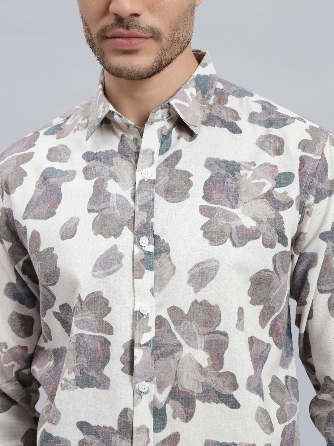 REBELAW Leaf Pattern Cotton Linen Shirt – Full Sleeve | Regular Fit
