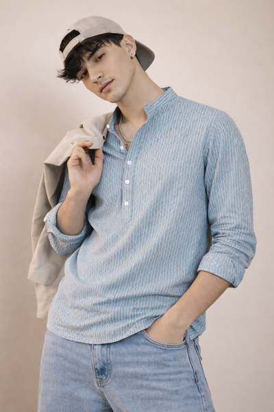 Textured Blue Short Kurta