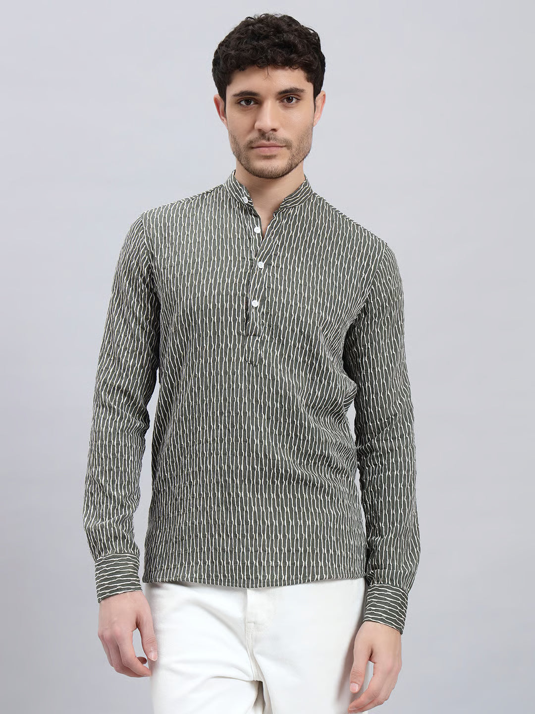 Textured Bottle Green Short Kurta