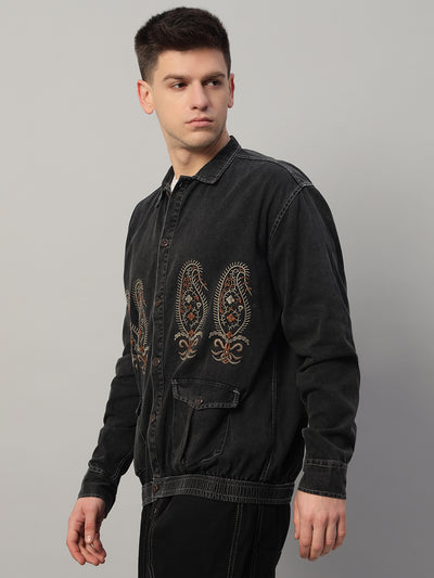 Classic Washed Embroidered Oversized Cotton Jacket