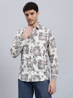 REBELAW Leaf Pattern Cotton Linen Shirt – Full Sleeve | Regular Fit