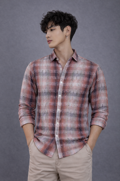 REBELAW Textured Check Cotton Regular Fit Shirt