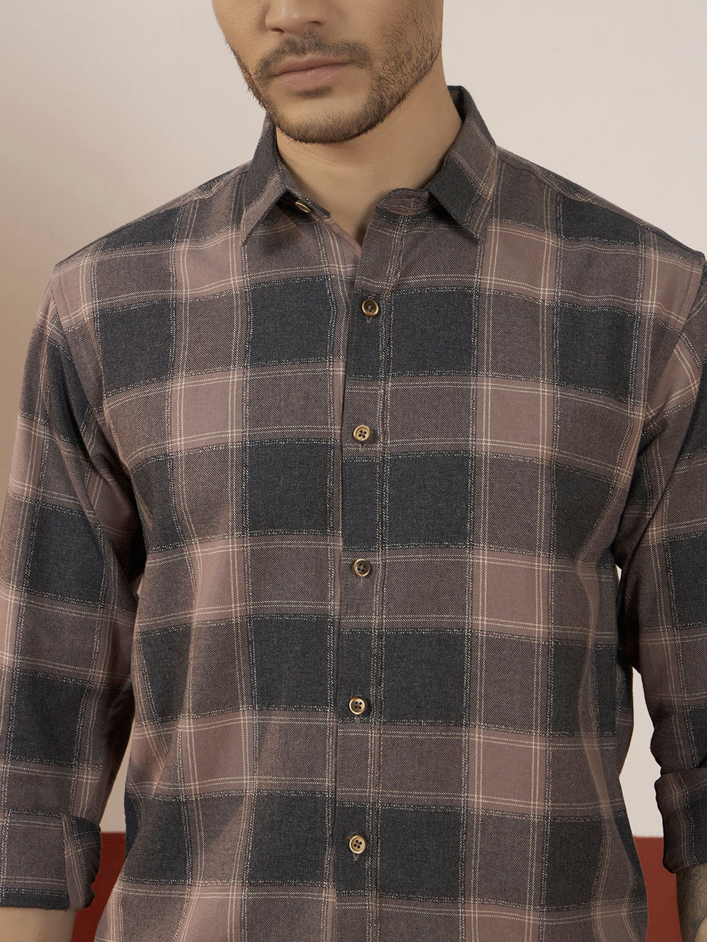 The Dusk Men’s Full Sleeve Checkered Linen-Feel Cotton Shirt – Regular Fit