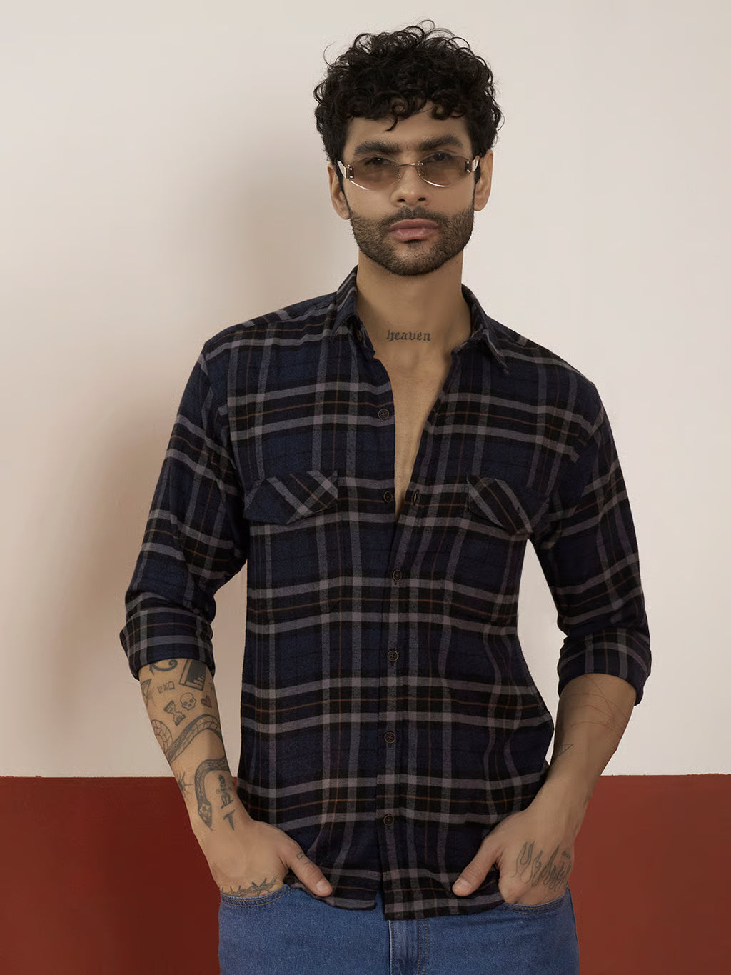 REBELAW Blue Checkered Brushed Shirt – Regular Fit