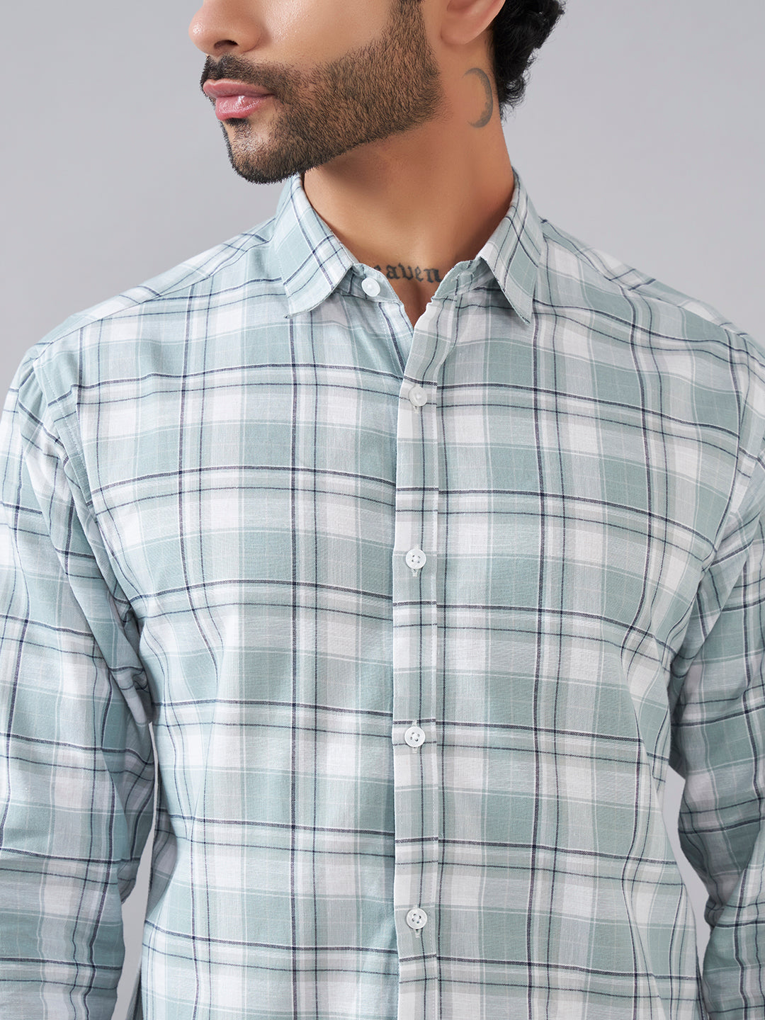 Light BlueChecks Back Printed Full Sleeve Shirt