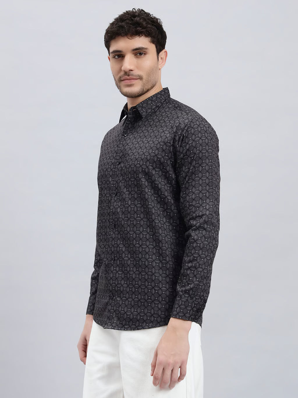 Men’s Satin Cotton Printed Shirt – Regular Fit