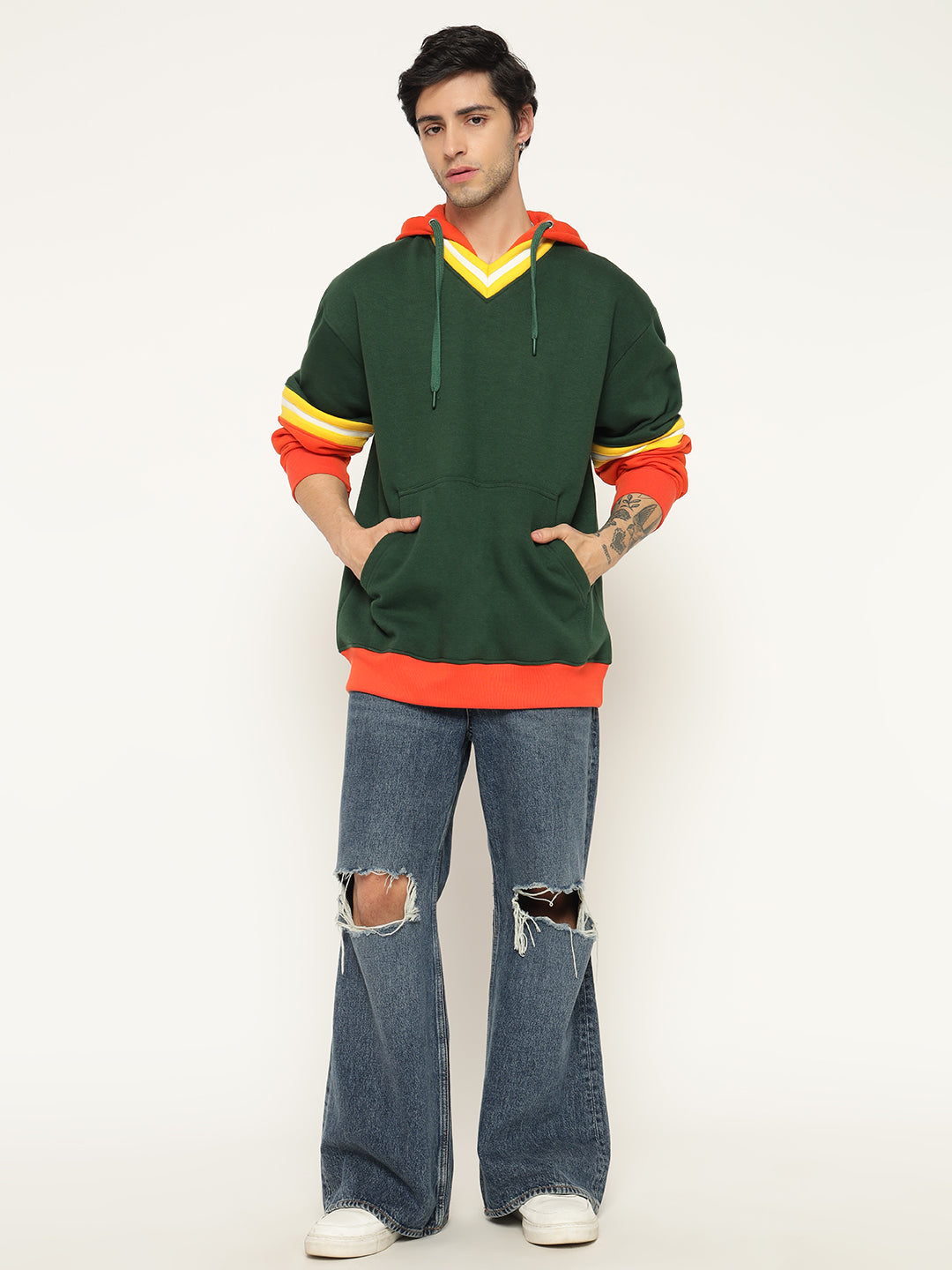 Men’s Colour Block Patch Hoodie – Full Sleeve
