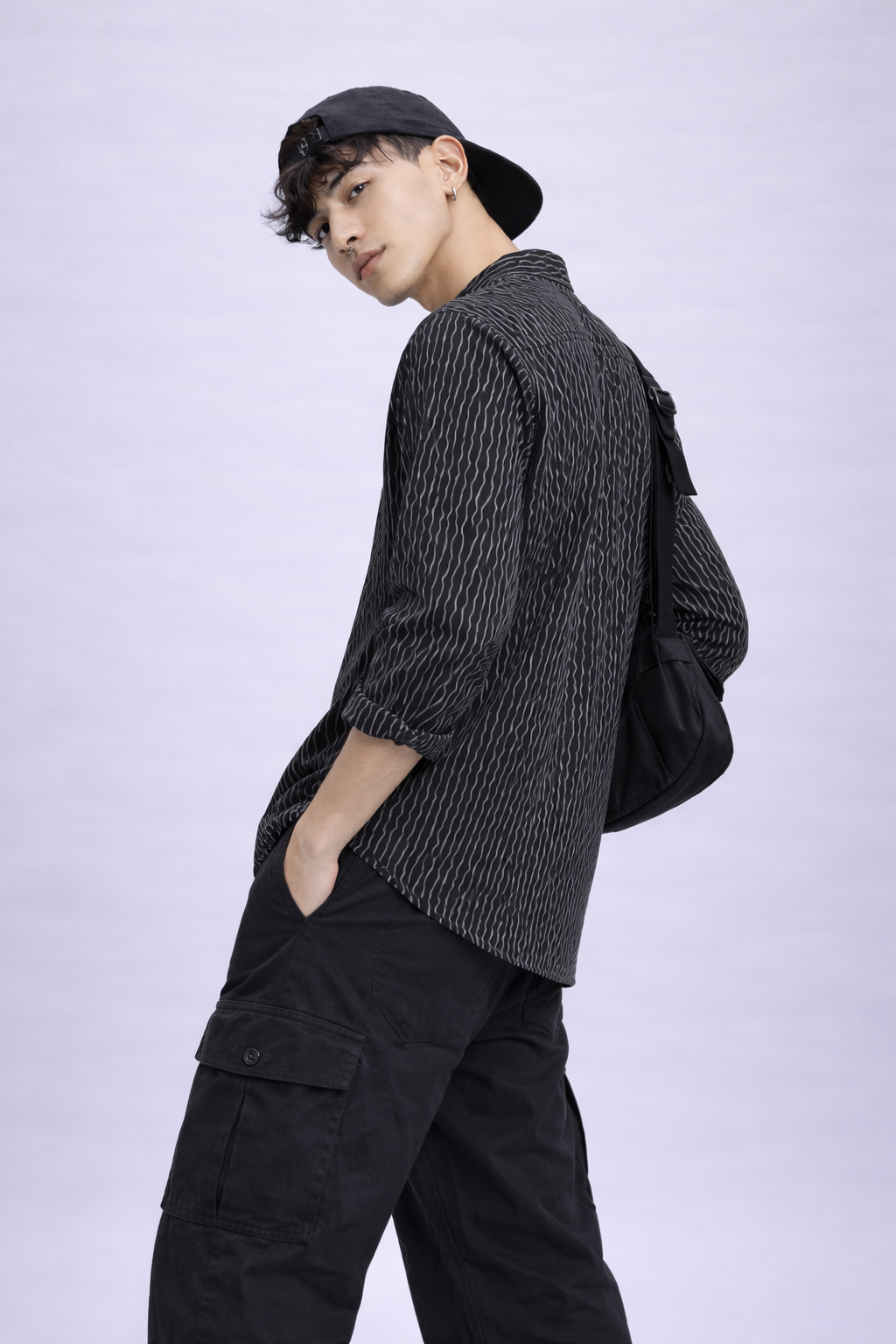 Textured Black Short Kurta