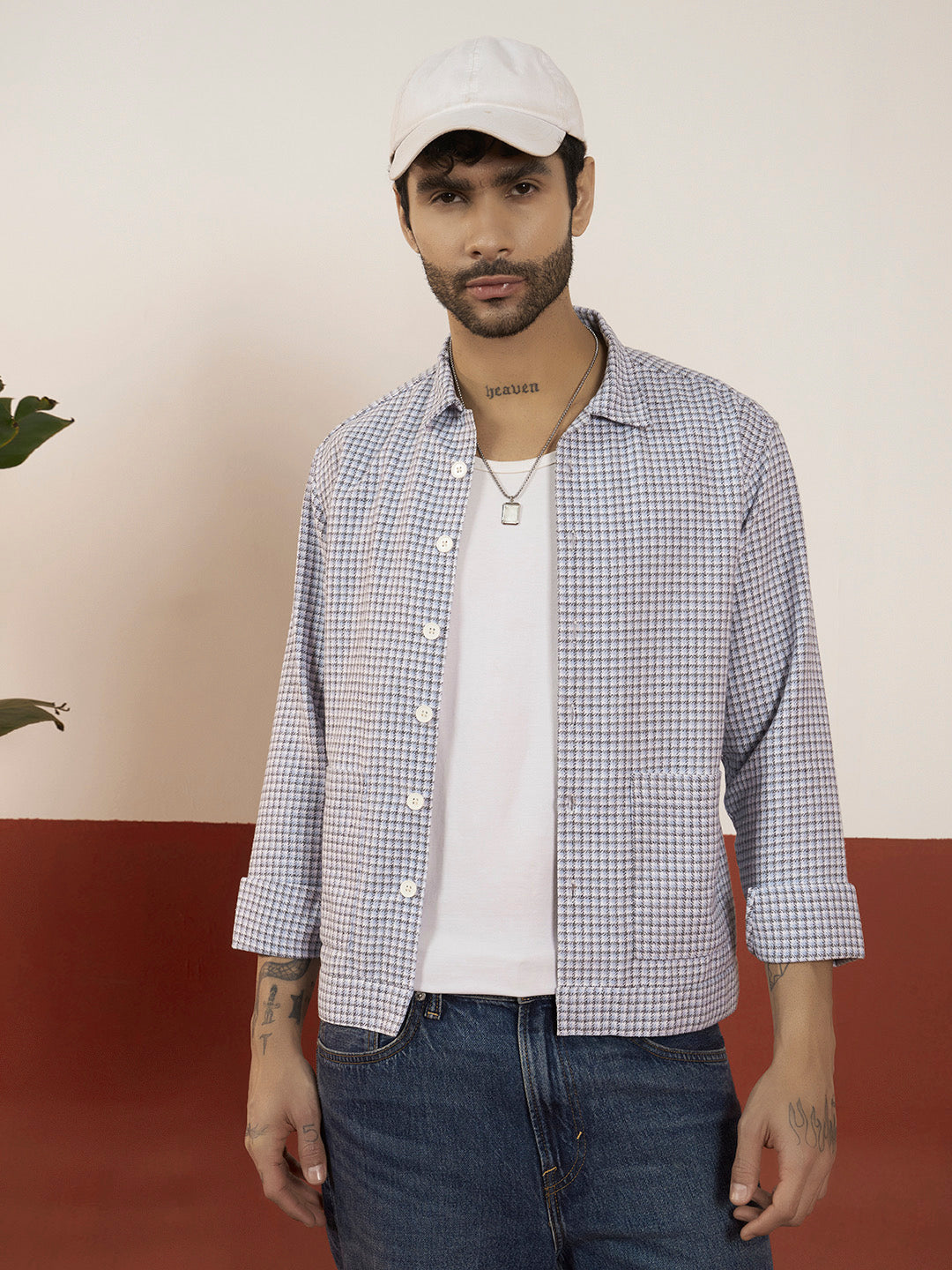 Ash Grey Cotton Check Shacket