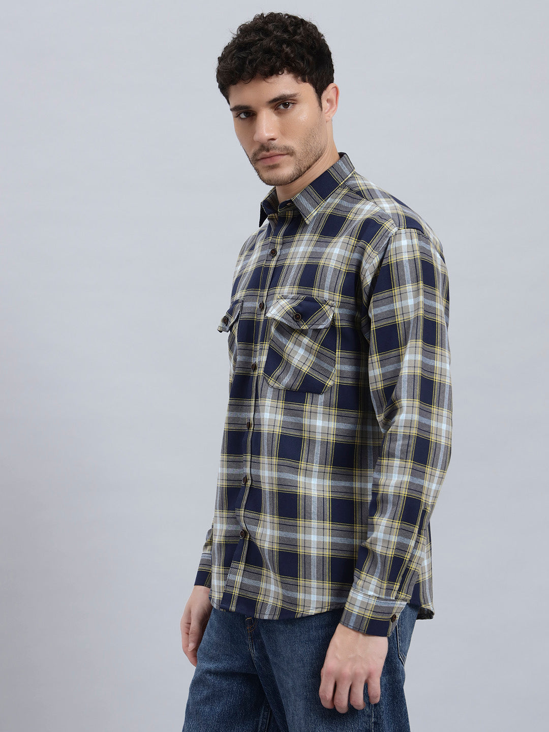Men’s Cotton Oversized Checkered Shirt – Double Pocket