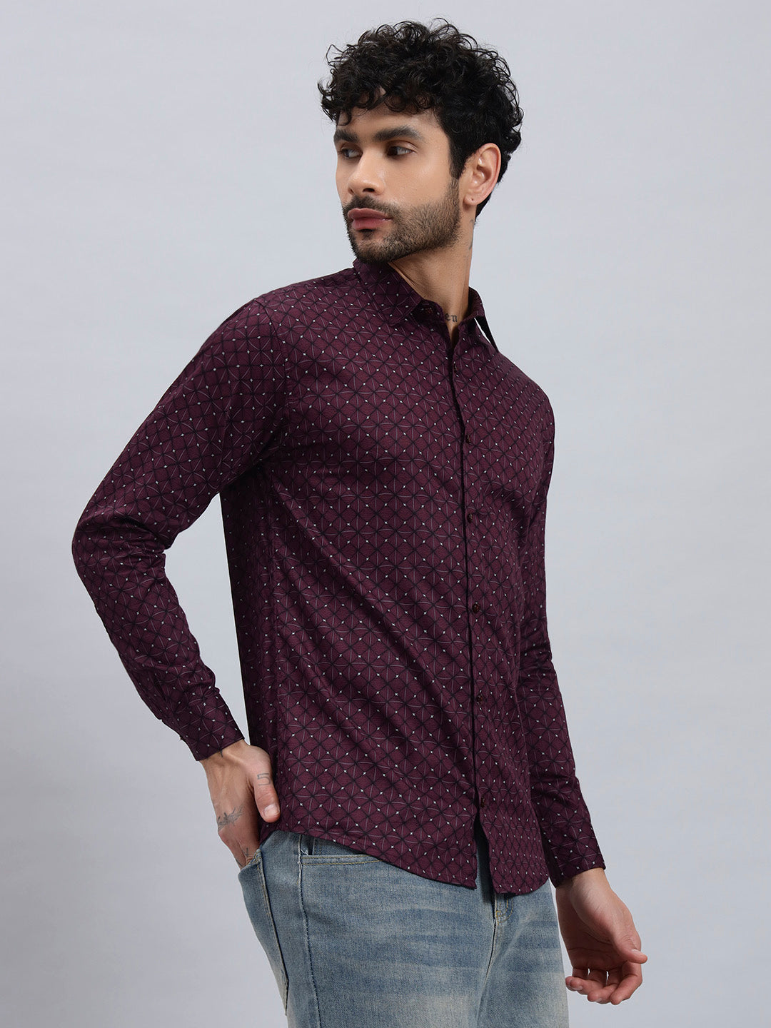 Men’s Satin Cotton Printed Shirt – Regular Fit