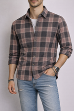 The Dusk Men’s Full Sleeve Checkered Linen-Feel Cotton Shirt – Regular Fit