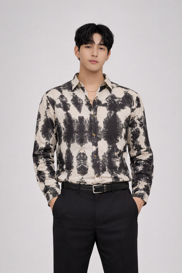 Men’s Satin Cotton Tie-Dye Printed Full Sleeve Shirt – Regular Fit