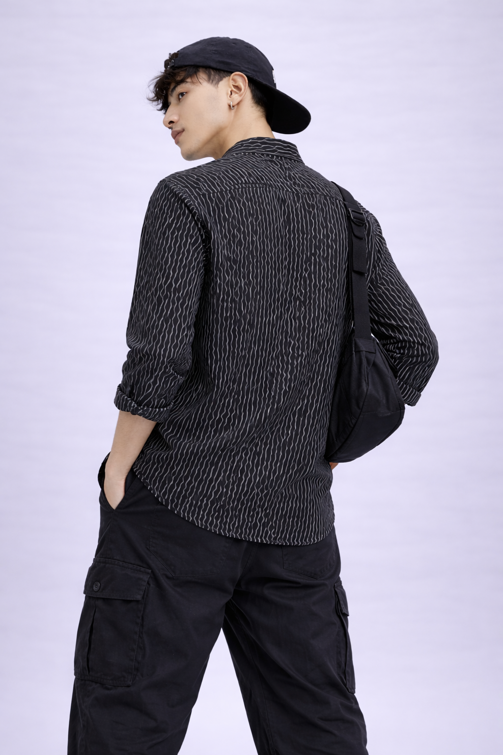 Textured Black Short Kurta