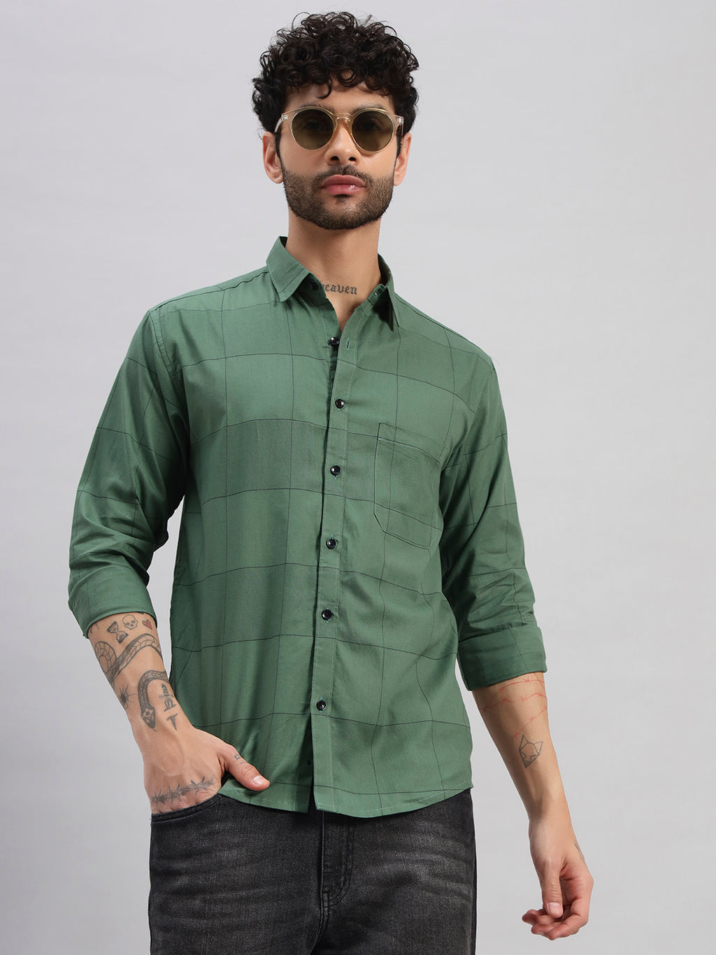Sage Green Cotton Printed Full Sleeve Shirt