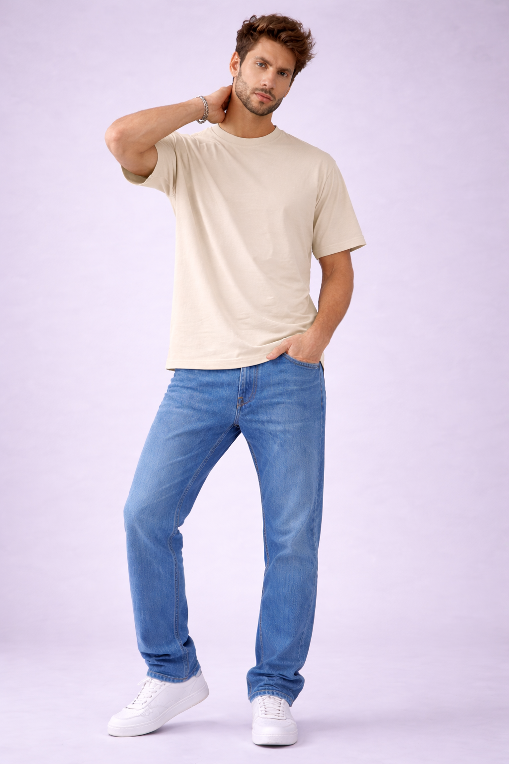 Men’s Oversized Drop Shoulder T-Shirt | 100% Premium Cotton | Classic Beige