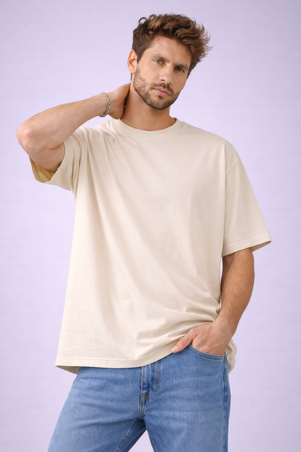 Men’s Oversized Drop Shoulder T-Shirt | 100% Premium Cotton | Classic Beige