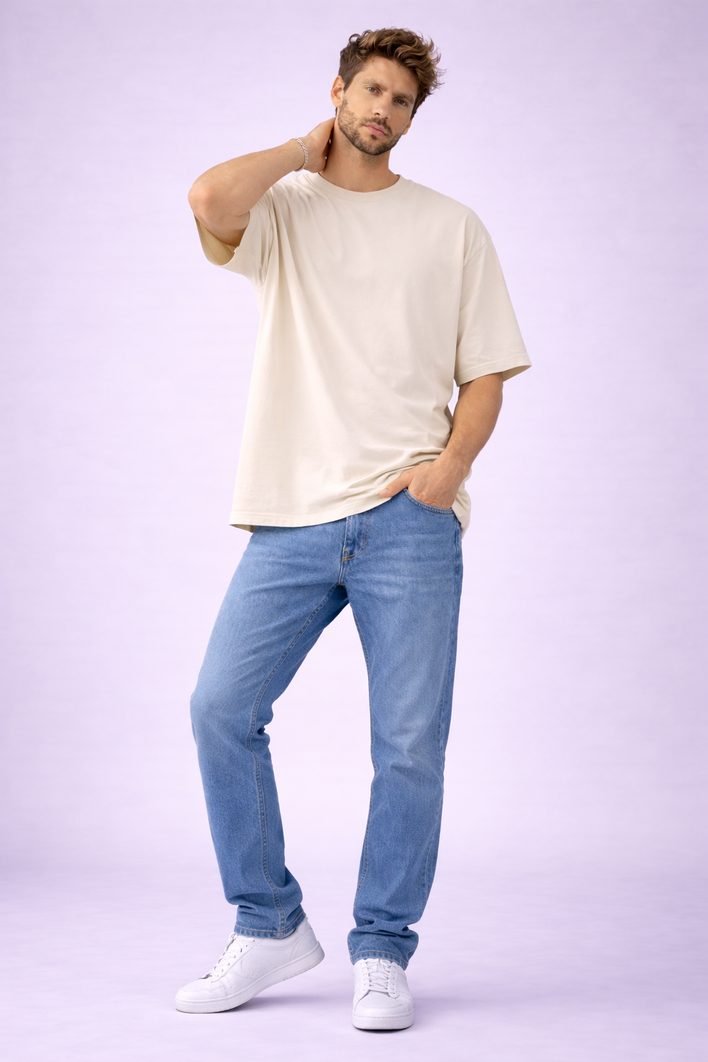 Men’s Oversized Drop Shoulder T-Shirt | 100% Premium Cotton | Classic Beige