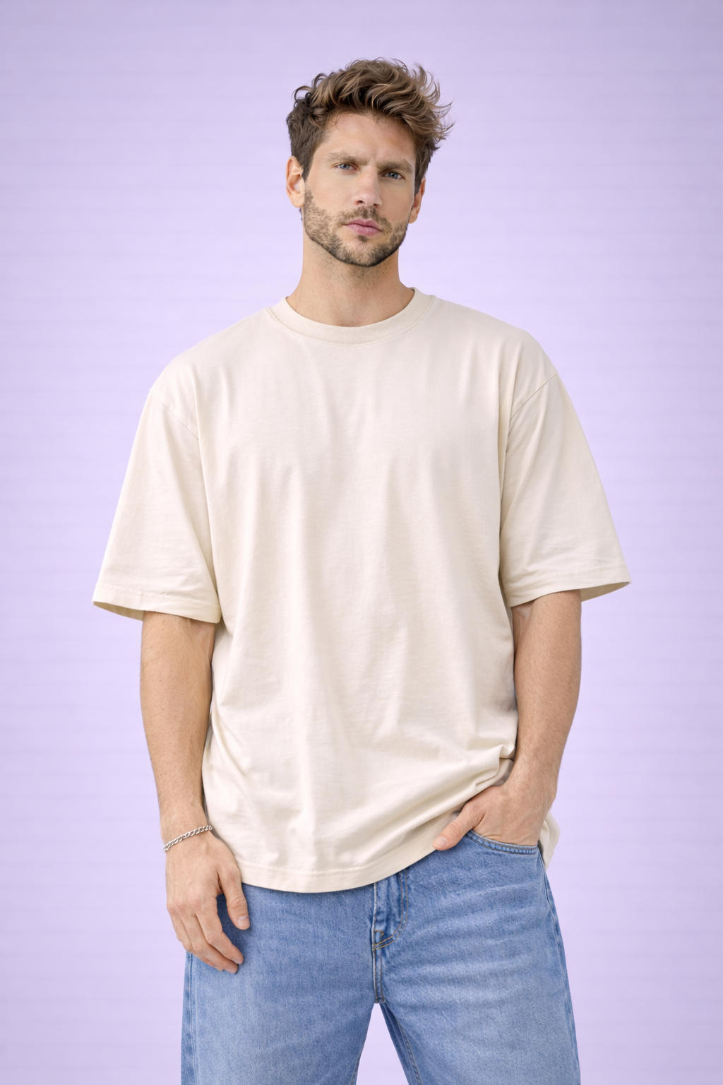 Men’s Oversized Drop Shoulder T-Shirt | 100% Premium Cotton | Classic Beige