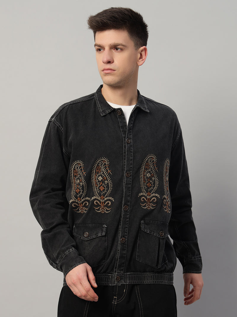 Classic Washed Embroidered Oversized Cotton Jacket