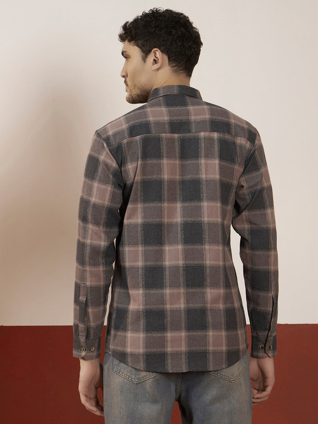 The Dusk Men’s Full Sleeve Checkered Linen-Feel Cotton Shirt – Regular Fit