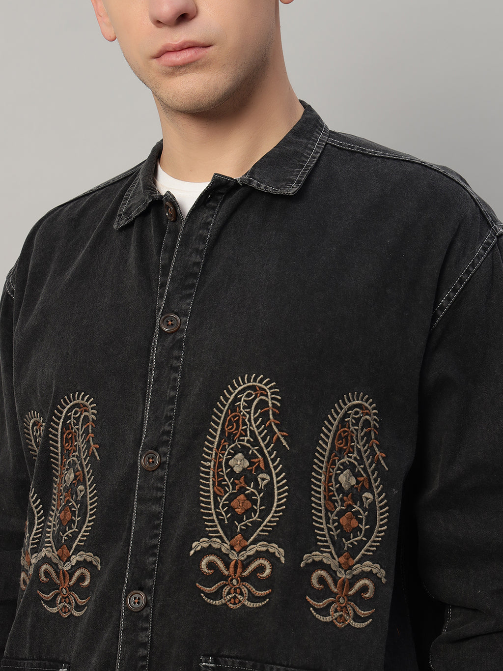 Classic Washed Embroidered Oversized Cotton Jacket
