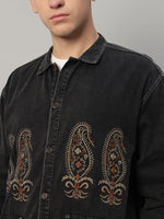 Classic Washed Embroidered Oversized Cotton Jacket