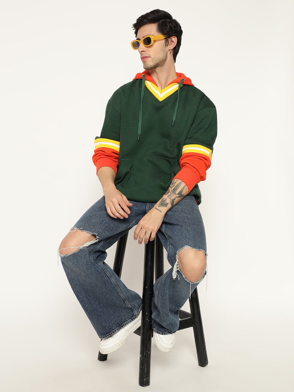 Men’s Colour Block Patch Hoodie – Full Sleeve