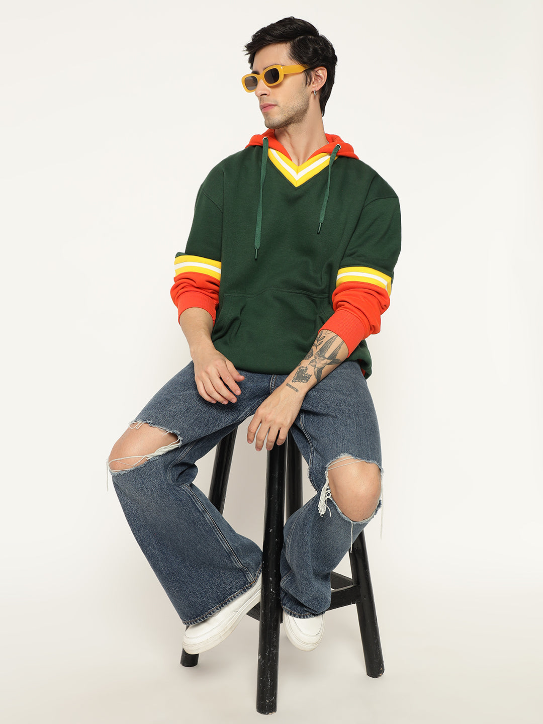 Men’s Colour Block Patch Hoodie – Full Sleeve