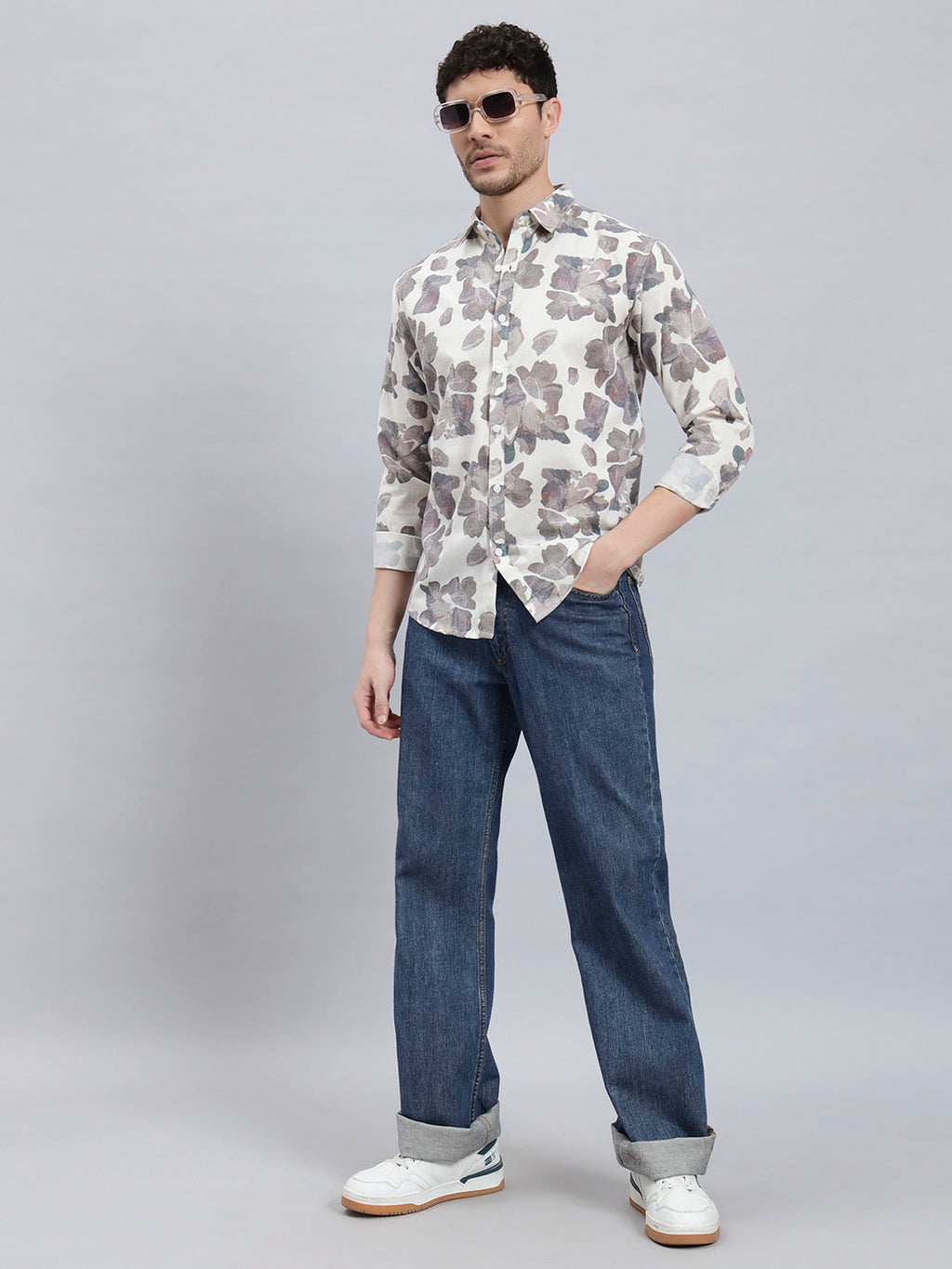 REBELAW Leaf Pattern Cotton Linen Shirt – Full Sleeve | Regular Fit