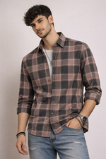 The Dusk Men’s Full Sleeve Checkered Linen-Feel Cotton Shirt – Regular Fit