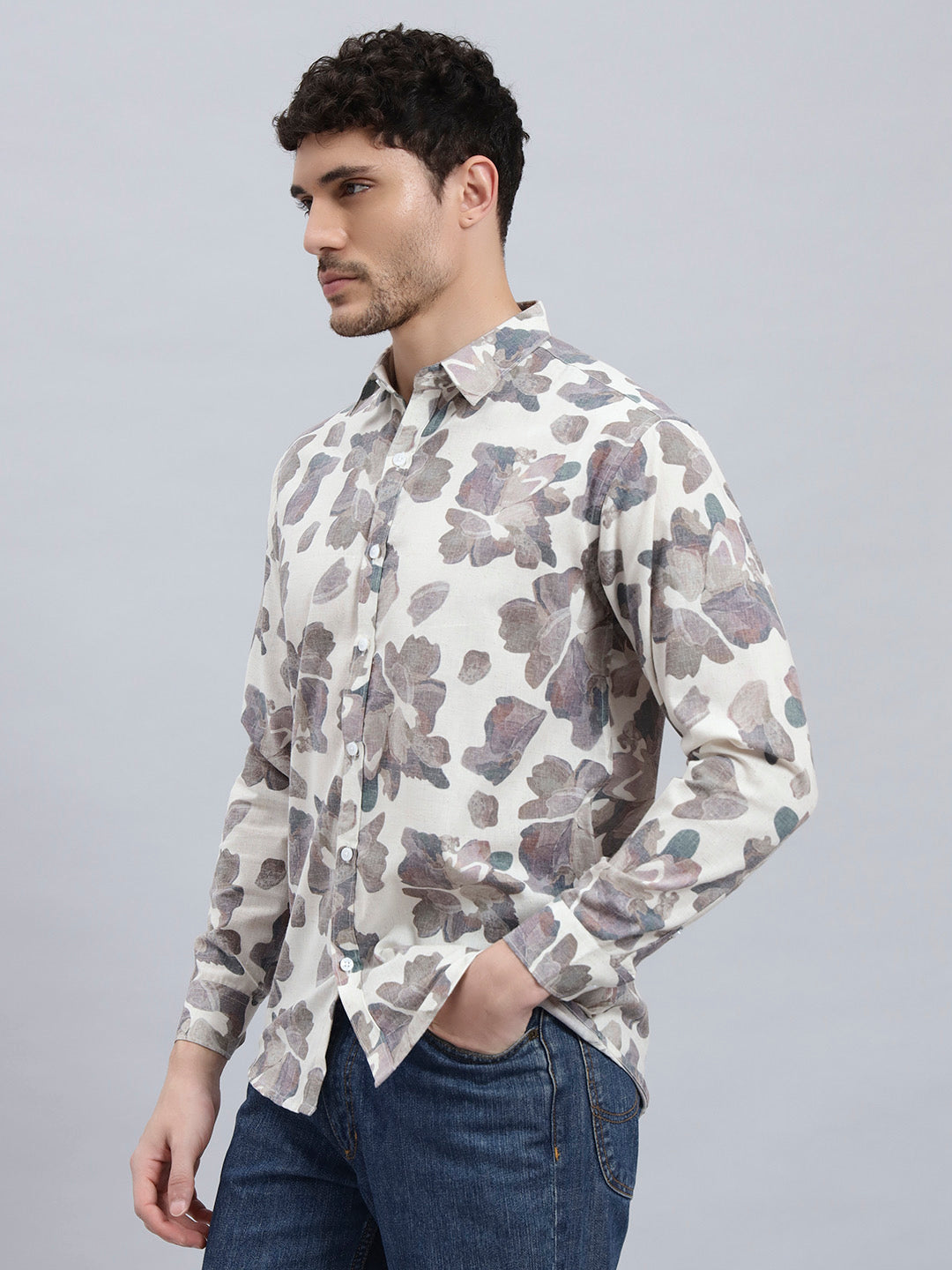 REBELAW Leaf Pattern Cotton Linen Shirt – Full Sleeve | Regular Fit