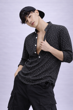 Textured Black Short Kurta