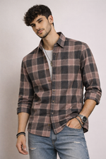 The Dusk Men’s Full Sleeve Checkered Linen-Feel Cotton Shirt – Regular Fit