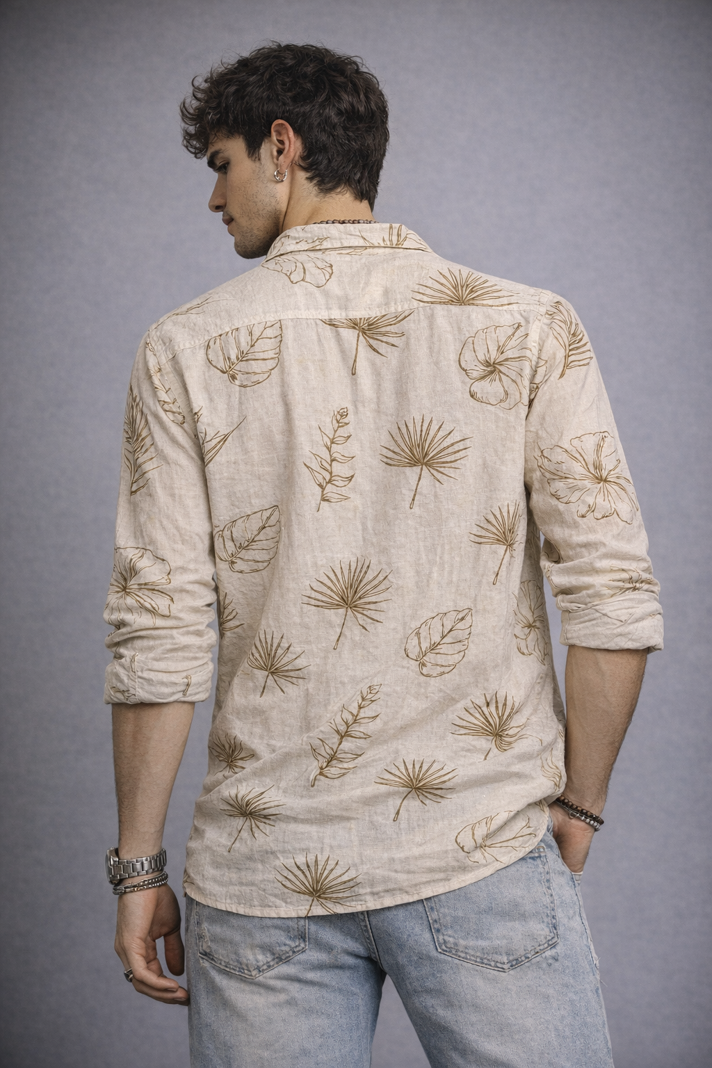 REBELAW Leaf Drift Linen Regular Fit Shirt