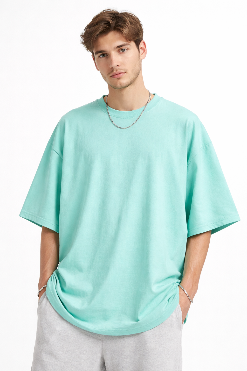 Men’s Oversized Drop Shoulder T-Shirt | 100% Premium Cotton | Classic Light Blue