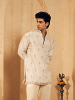 Champagne Beige Embroidered Kurta for Men with Rose Gold Thread Work