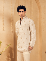 Champagne Beige Embroidered Kurta for Men with Rose Gold Thread Work