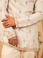 Champagne Beige Embroidered Kurta for Men with Rose Gold Thread Work